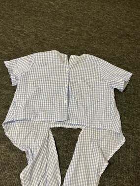 Runway Paris Blue Gingham Short Sleeve Tie Back Shirt